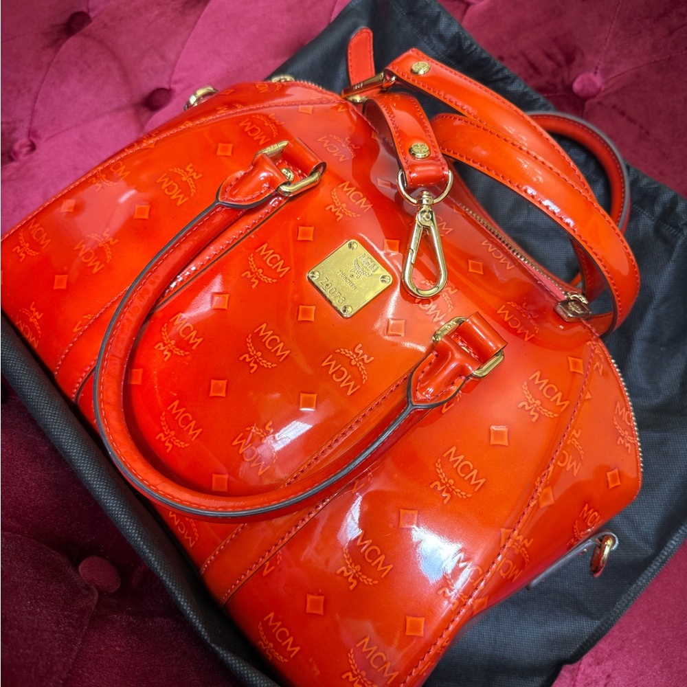 MCM Glossy Orange Satchel